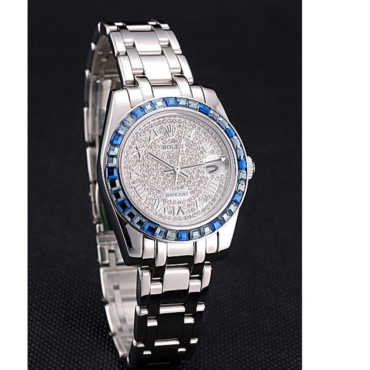 Aaa replica watch Datejust Jewels Case 622834 Dial Diamond Stainless Blue Steel And Bezel Bracelet Rolex 0729